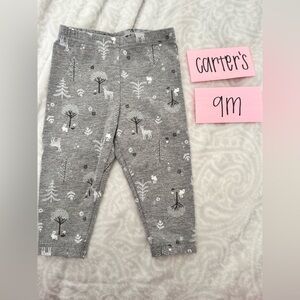 ❤️ NWOT Carter's Infant Grey Leggings with Woodland Creatures, 9 Months